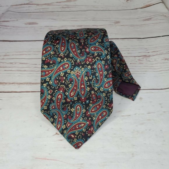 Blue Teal Paisley Men's Polyester Windsor Neck Tie - Picture 1 of 8